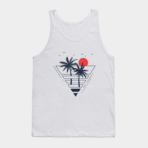 Sunset. Palms. Geometric Style Tank Top by SlothAstronaut